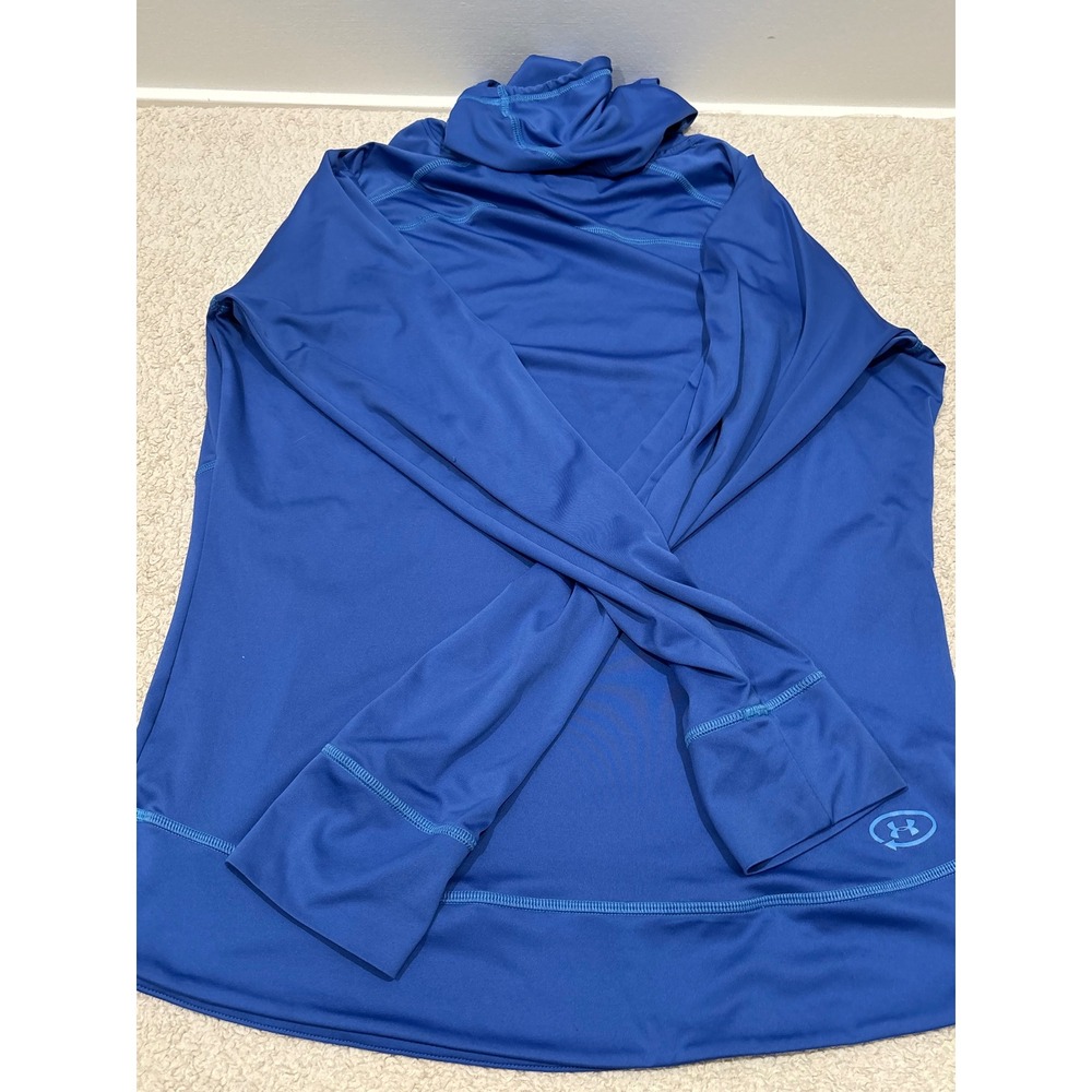Under Armour HeatGear Green Hoodie Mens XL Blue Recycled Polyester Thumbholes - Picture 4 of 4